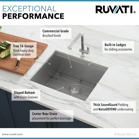 23" Workstation Ledge Bar Prep Kitchen Sink Undermount 16 Gauge Stainless Steel Single Bowl - BUILDMYPLACE