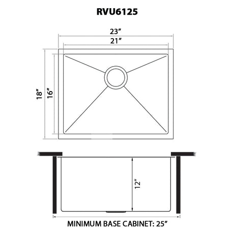 23" x 18" x 12" Deep Laundry Utility Sink Tight Radius Undermount 16 Gauge Stainless Steel - BUILDMYPLACE