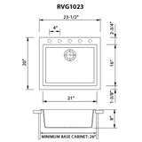 23 x 20 inch Drop - in Topmount Granite Composite Single Bowl Kitchen Sink - BUILDMYPLACE