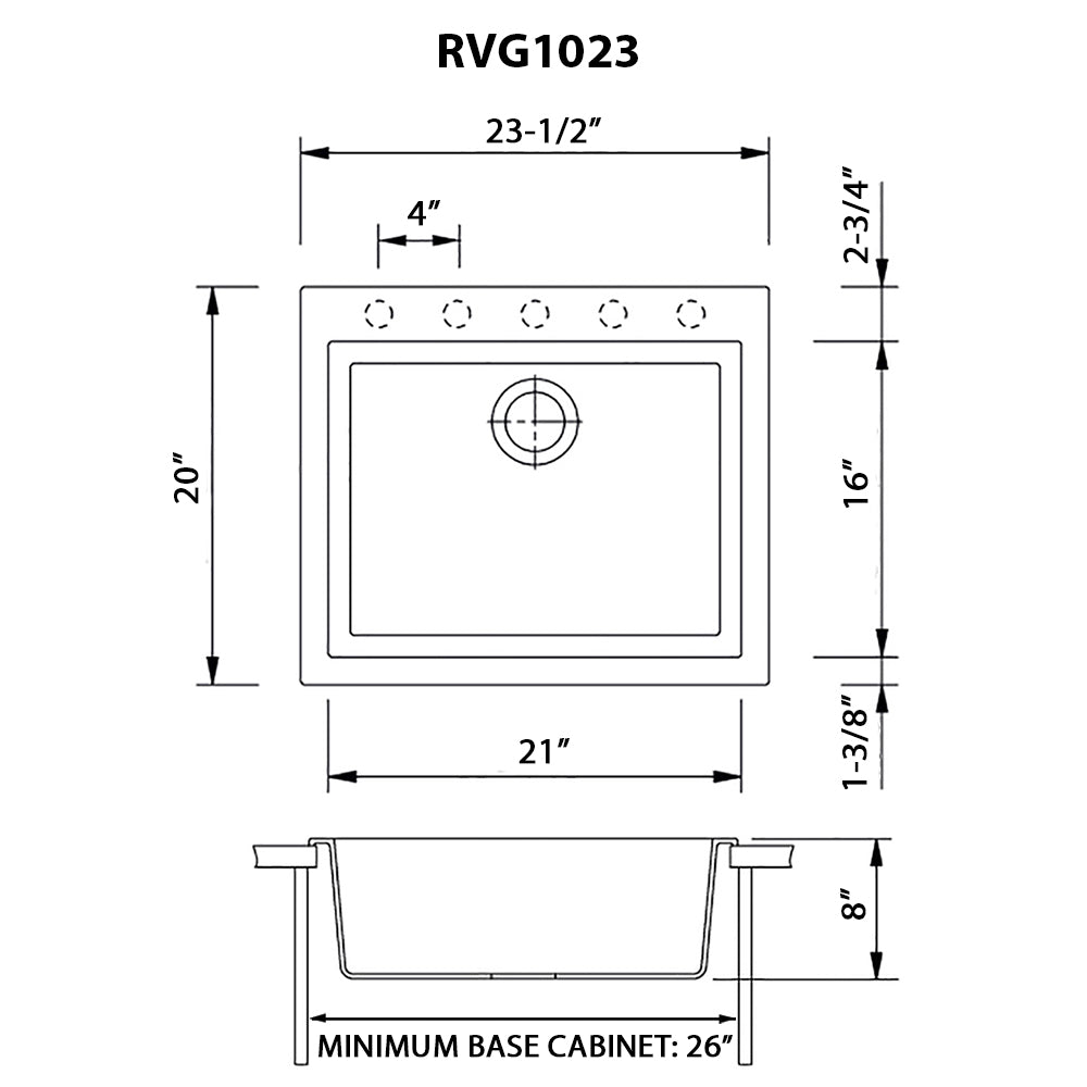 23 x 20 inch Drop - in Topmount Granite Composite Single Bowl Kitchen Sink - BUILDMYPLACE