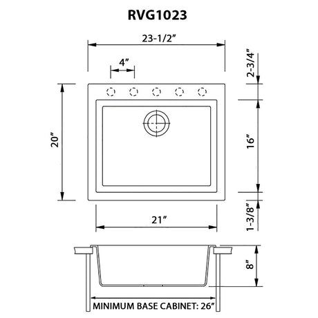 23 x 20 inch Drop - in Topmount Granite Composite Single Bowl Kitchen Sink - BUILDMYPLACE