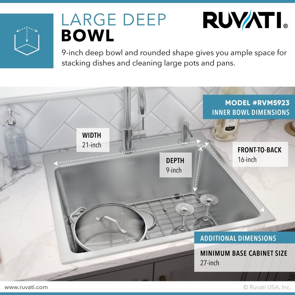 23 x 20 inch Drop - in Topmount Kitchen Sink 16 Gauge Stainless Steel Single Bowl - BUILDMYPLACE