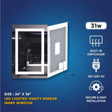 24 in. X 36 in. LED Lighted Bathroom Vanity Mirror, Adjustable Color Temperature & Remembrance, Touch Button, CRI 90+, Anti - Fog, Inner Window Style - LEDMyPlace