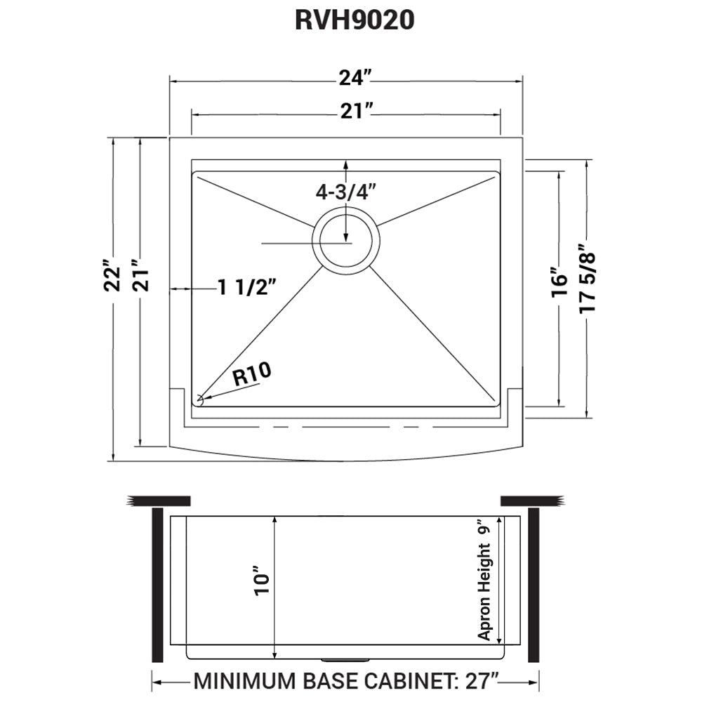 24 - inch Apron - front Workstation Farmhouse Kitchen Sink 16 Gauge Stainless Steel Single Bowl - BUILDMYPLACE