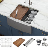 24 - inch Apron - front Workstation Farmhouse Kitchen Sink 16 Gauge Stainless Steel Single Bowl - BUILDMYPLACE