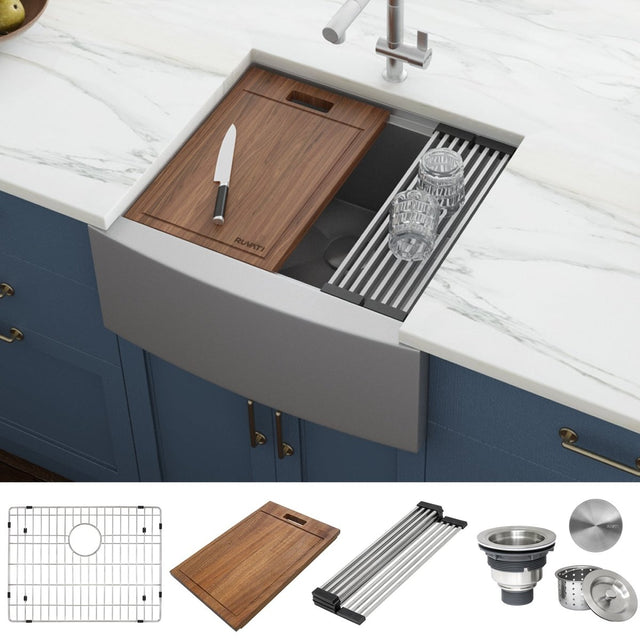 24 - inch Apron - front Workstation Farmhouse Kitchen Sink 16 Gauge Stainless Steel Single Bowl - BUILDMYPLACE