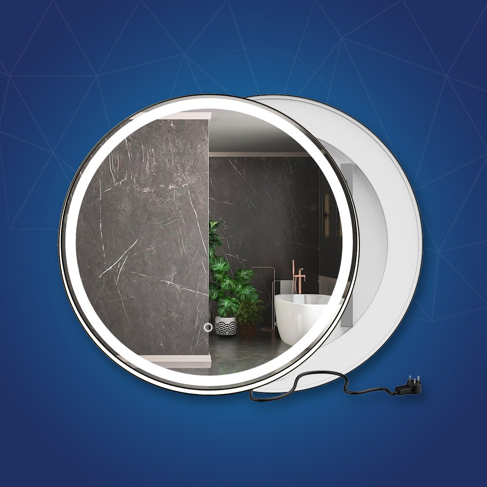 24 Inch Round LED Lighted Bathroom Vanity Mirror with Shelf, Touch Switch, Defogger and CCT Remembrance, CRI 90+, Raven Round Style - BUILDMYPLACE