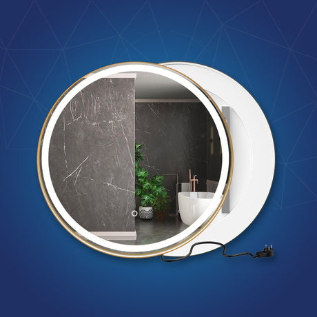 24 Inch Round LED Lighted Bathroom Vanity Mirror with Shelf, Touch Switch, Defogger and CCT Remembrance, CRI 90+, Raven Round Style - BUILDMYPLACE