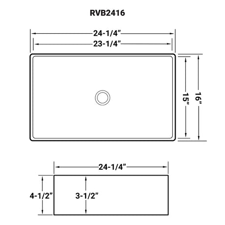 24 x 16 inch Bathroom Vessel Sink White Rectangular Above Counter Porcelain Ceramic - BUILDMYPLACE