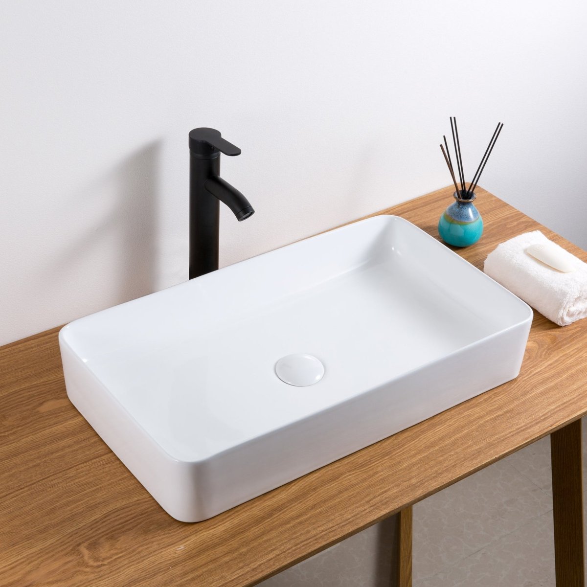 24 x 16 inch Bathroom Vessel Sink White Rectangular Above Counter Porcelain Ceramic - BUILDMYPLACE