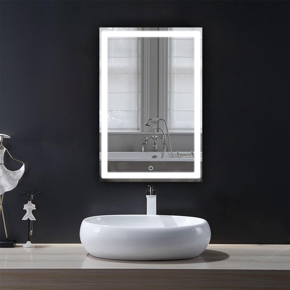 24 x 36 Inch Wall Mounted lighted vanity mirror with Touch Switch, Inner Window Style, Defogger, CCT Changeable - BUILDMYPLACE