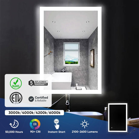 24" x 36" LED Bathroom Lighted Mirror & Defogger On/Off Touch Switch and CCT Changeable with Remembrance, Window Style - BUILDMYPLACE