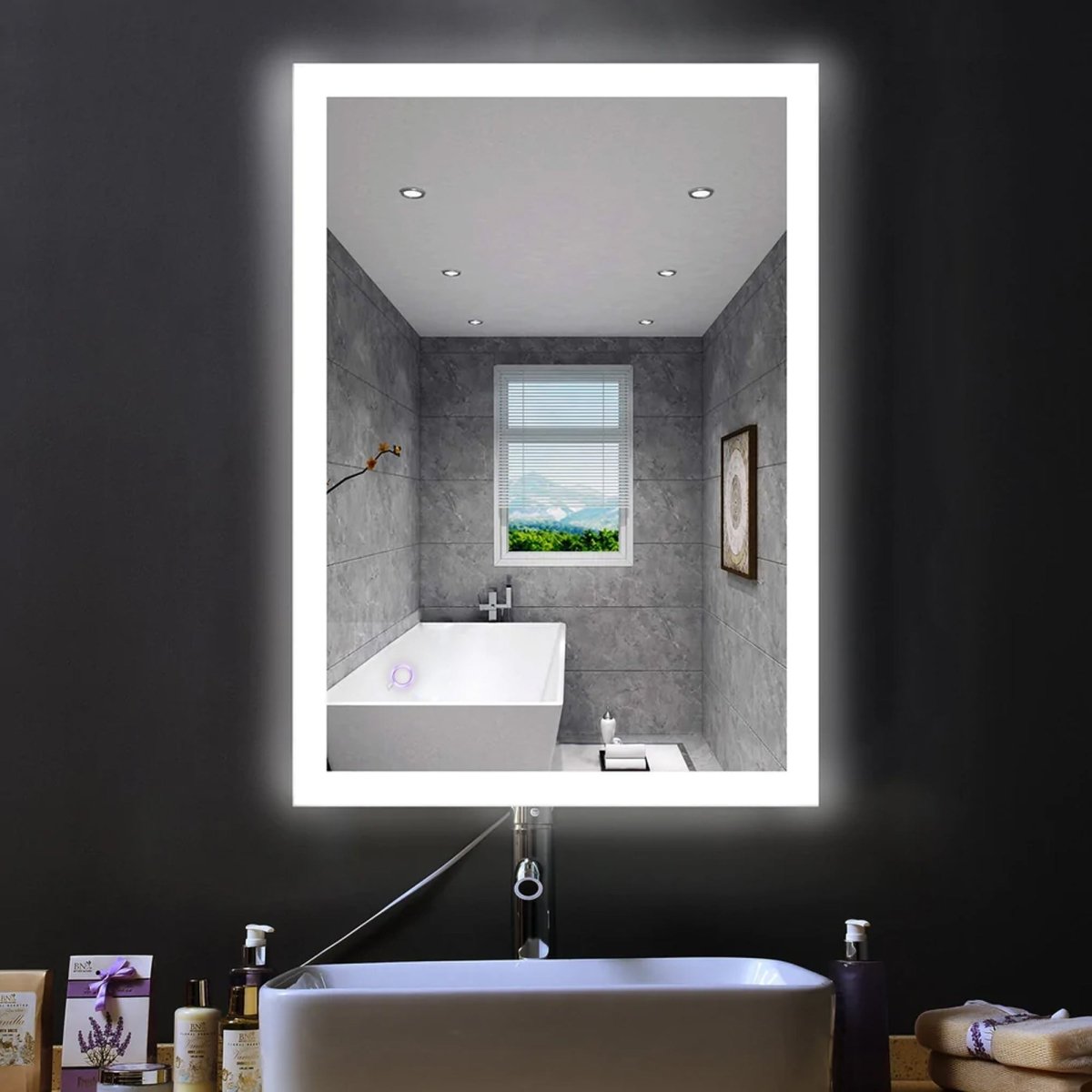 24" x 36" LED Bathroom Lighted Mirror & Defogger On/Off Touch Switch and CCT Changeable with Remembrance, Window Style - BUILDMYPLACE