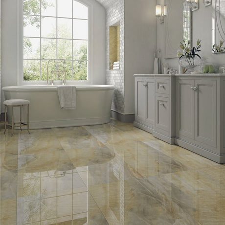 24" x 48" Onyx Ostra Ivory Polished Porcelain Wall & Floor Tile - BUILDMYPLACE