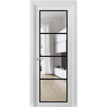 Solid French Door | Lucia 2466 White Silk Clear Glass | Single Regular Panel Frame Trims Handle | Bathroom Bedroom Sturdy Doors