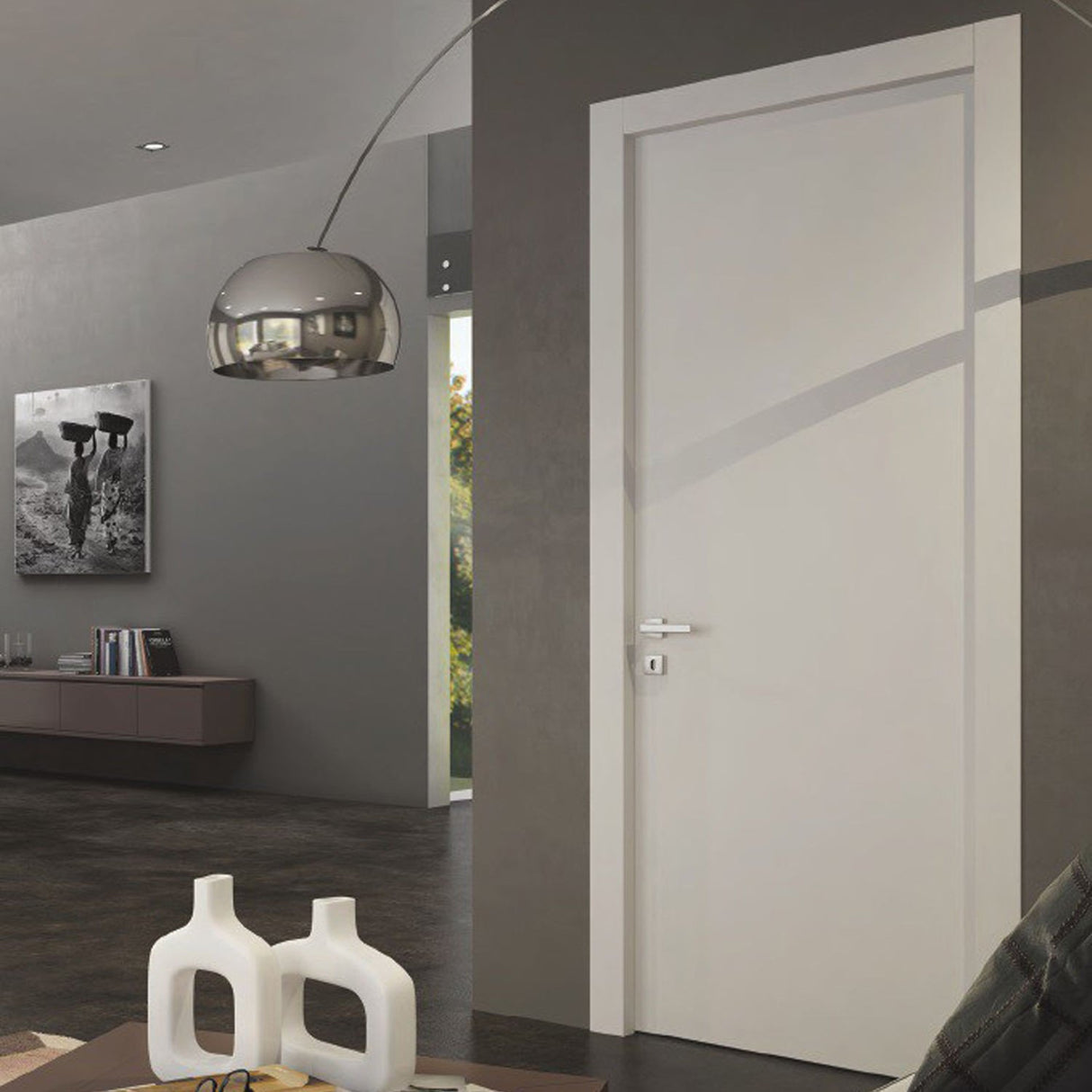 Modern Solid Interior Door with Handle | Planum 0010 White Silk | Single Regural Panel Frame Trims | Bathroom Bedroom Sturdy Doors