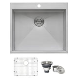 25" Drop - in Topmount 16 Gauge Stainless Steel Single Bowl Kitchen Sink - BUILDMYPLACE