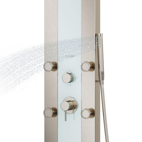 2.5 GPM White Glass 6 Jet Shower System W/ 10" Rain Showerhead - Tropicana - Brushed Nickel Shower System - BUILDMYPLACE