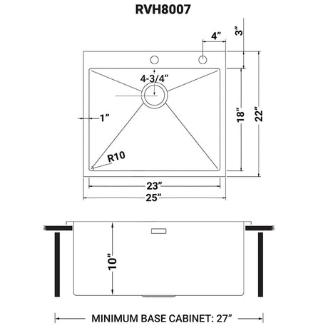 25 - inch Drop - in Tight Radius Topmount 16 Gauge Stainless Steel Kitchen Sink Single Bowl - BUILDMYPLACE