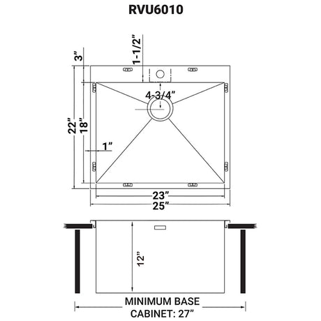 25 Inch Topmount Laundry Utility Sink Deep 16 Gauge Stainless Steel - BUILDMYPLACE