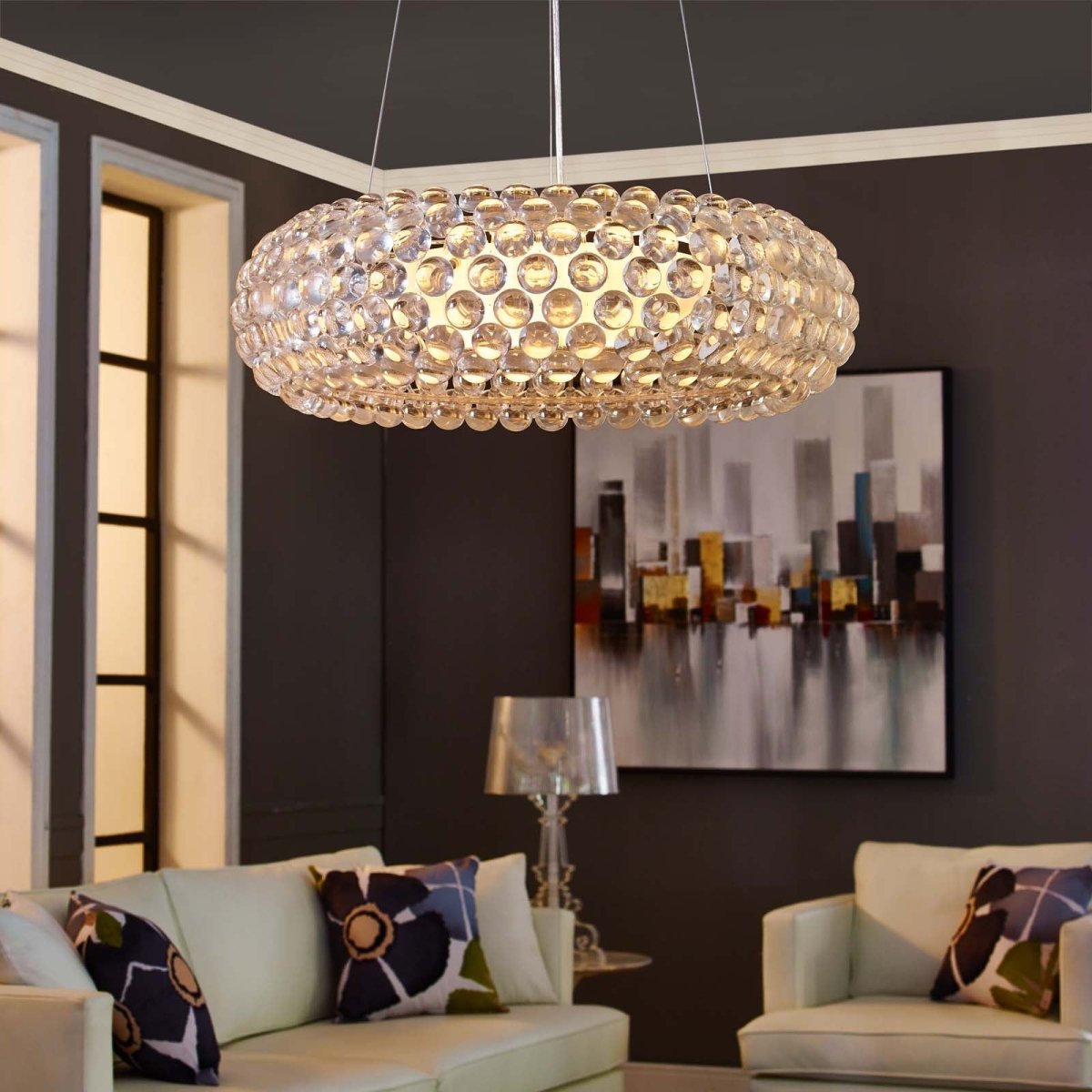 25" Modern Halo Pendant Light Chandelier W/ Acrylic Balls - UL Listed Ceiling Light - BUILDMYPLACE