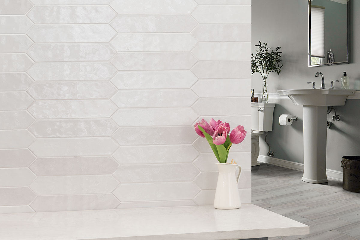 2.5" X 13" Renzo Dove Picket Soft Creamy White Glossy Ceramic Wall Tile (12.21SQ FT/CTN) - BUILDMYPLACE