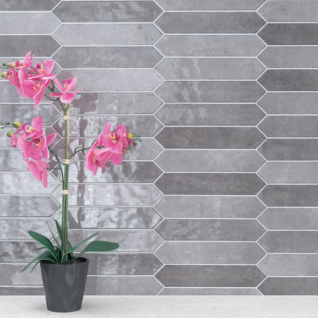 2.5" X 13" Renzo Storm Picket Glossy Dark Grey Ceramic Wall Tile (12.21SQ FT/CTN) - BUILDMYPLACE