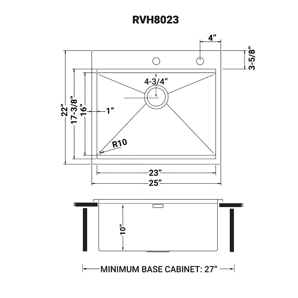 25 x 22 inch Workstation Drop - in Tight Radius Topmount 16 Gauge Stainless Steel Ledge Kitchen Sink Single Bowl - BUILDMYPLACE