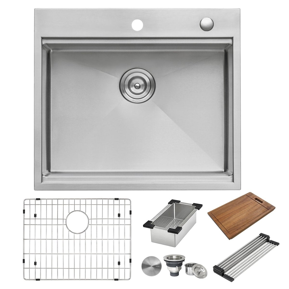 25 x 22 inch Workstation Drop - in Tight Radius Topmount 16 Gauge Stainless Steel Ledge Kitchen Sink Single Bowl - BUILDMYPLACE