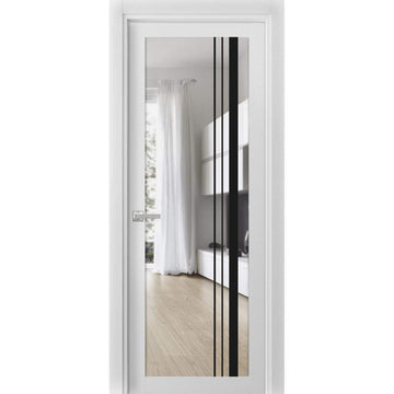 Solid French Door | Lucia 2566 White Silk Clear Glass | Single Regular Panel Frame Trims Handle | Bathroom Bedroom Sturdy Doors
