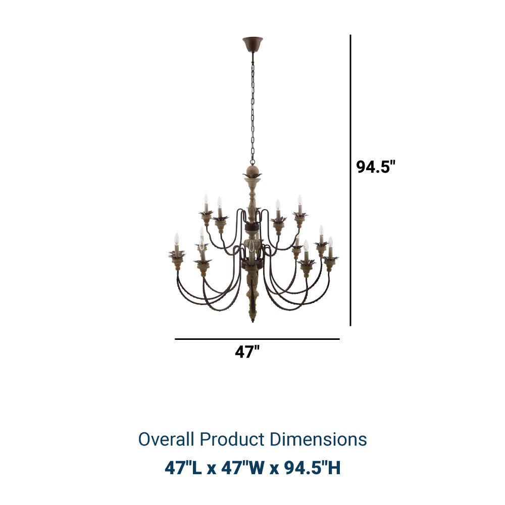 25W Nobility French Vintage Timeless Candelabra Chandelier - Black - Wood & Metal - BUILDMYPLACE