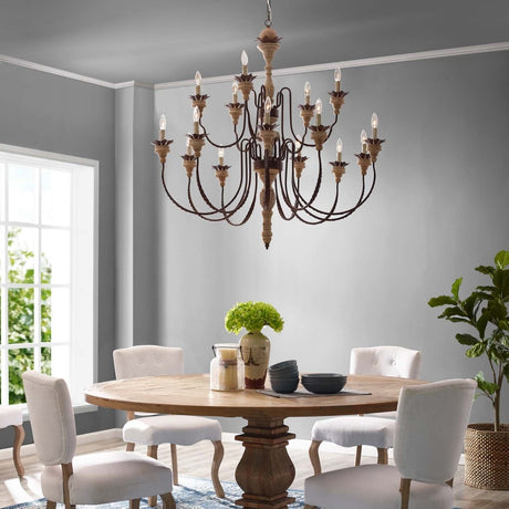 25W Nobility French Vintage Timeless Candelabra Chandelier - Black - Wood & Metal - BUILDMYPLACE