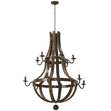 25W Trebuchet Modern Vintage Chandelier - Brown - Wood & Metal - BUILDMYPLACE