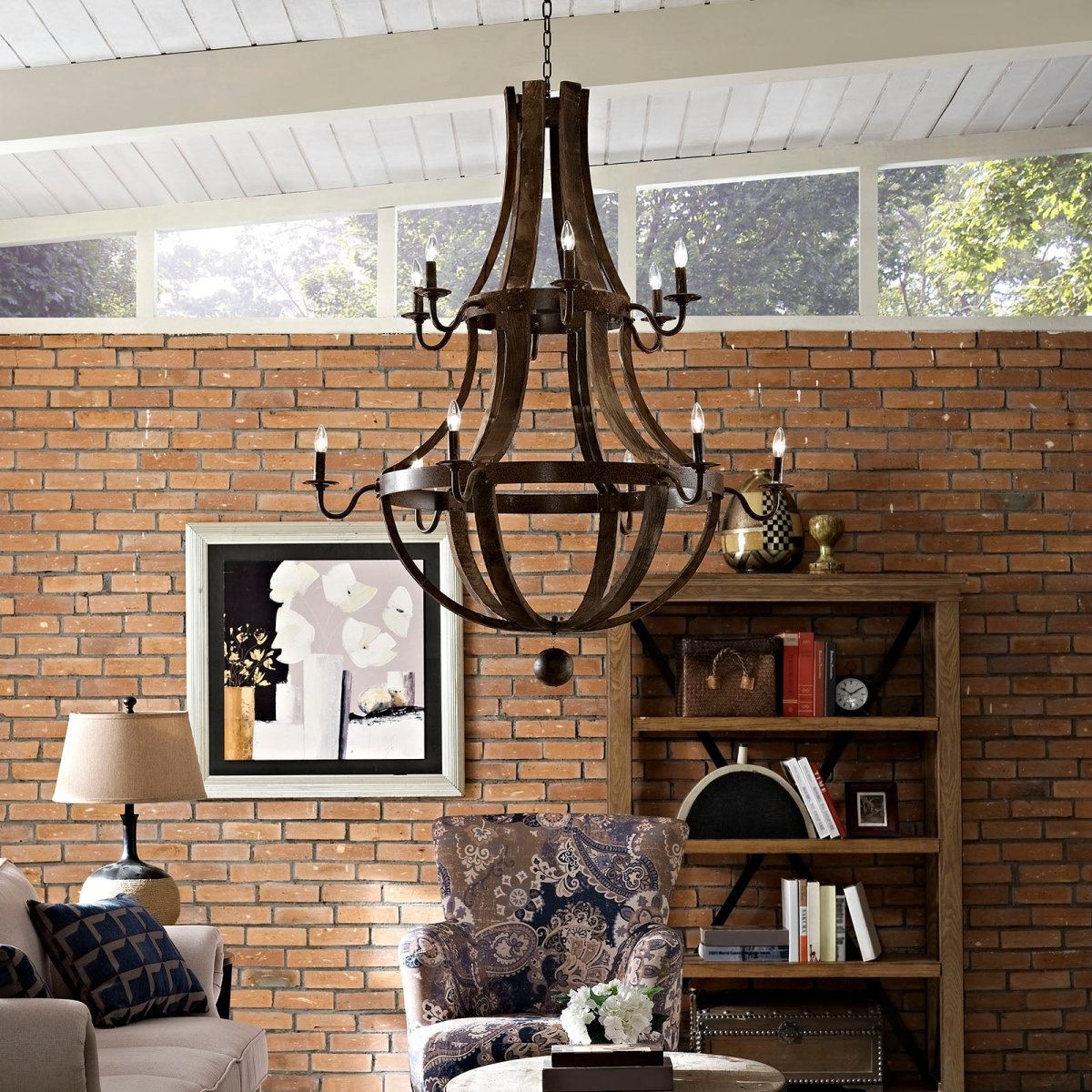 25W Trebuchet Modern Vintage Chandelier - Brown - Wood & Metal - BUILDMYPLACE