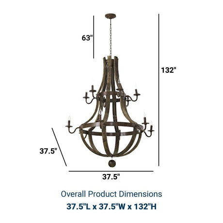 25W Trebuchet Modern Vintage Chandelier - Brown - Wood & Metal - BUILDMYPLACE