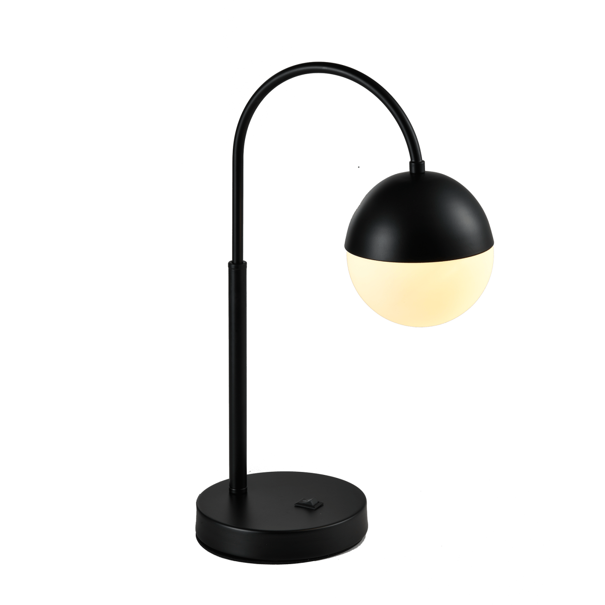 26 in. Black Arc Table Lamp with Black/White Sphere Shade, Material Iron & glass, E26 1 x 60W (Bulb Not Included) - BUILDMYPLACE