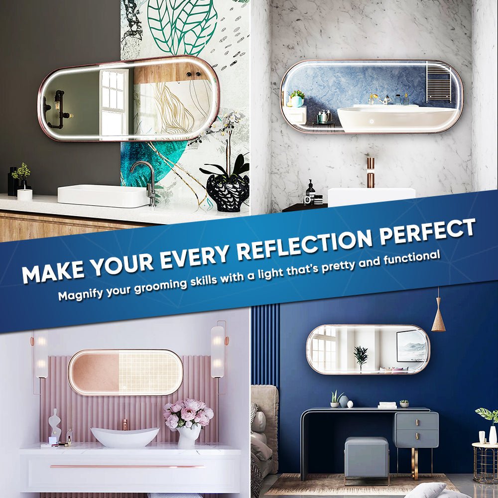 26 in. X 63 in. LED Lighted Bathroom Vanity Mirror with Rose Gold Frame, CRI 90+, Anti - Fog Adjustable Color Temperature & Remembrance, Lighted Makeup Mirrors, Realx Style - BUILDMYPLACE