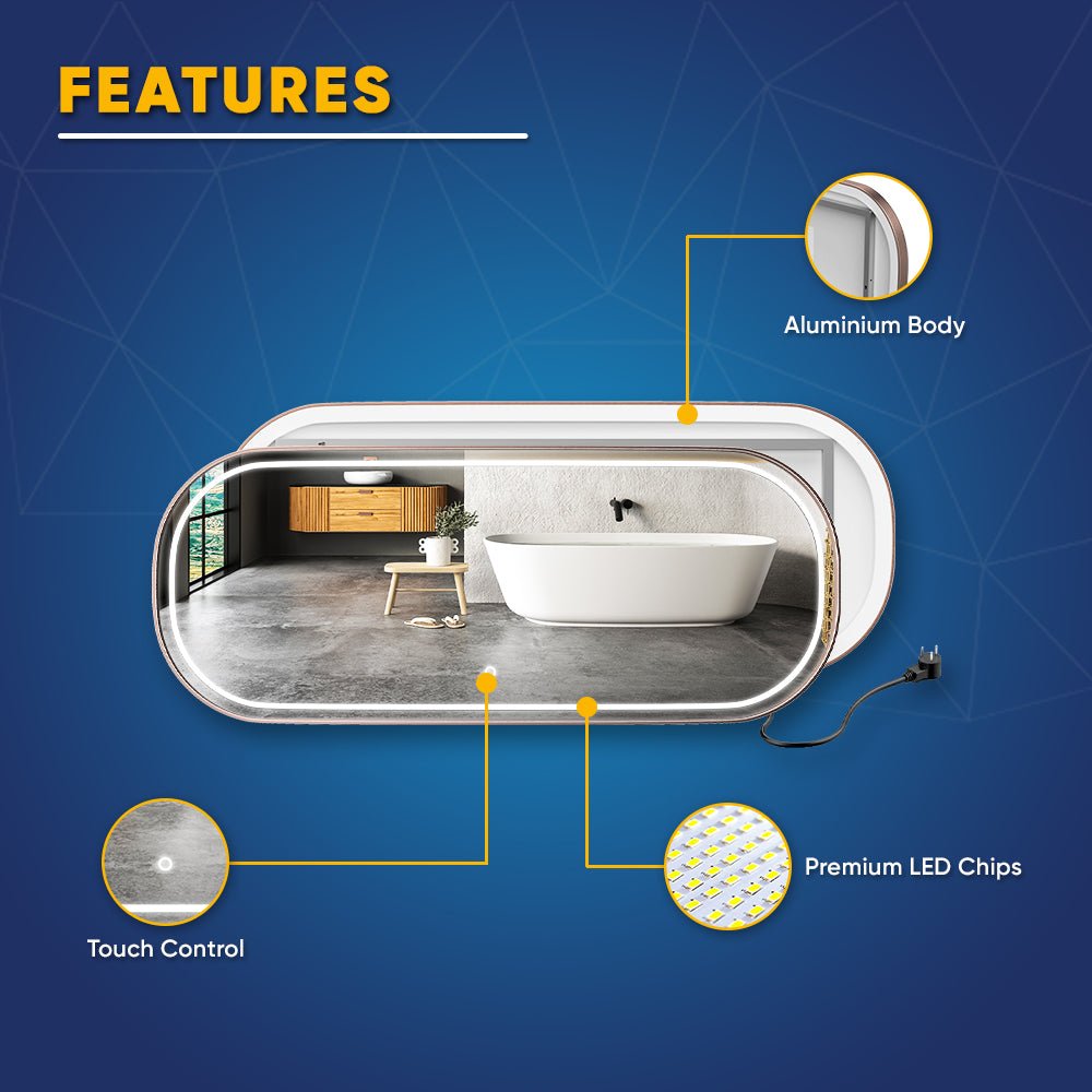 26 in. X 63 in. LED Lighted Bathroom Vanity Mirror with Rose Gold Frame, CRI 90+, Anti - Fog Adjustable Color Temperature & Remembrance, Lighted Makeup Mirrors, Realx Style - BUILDMYPLACE