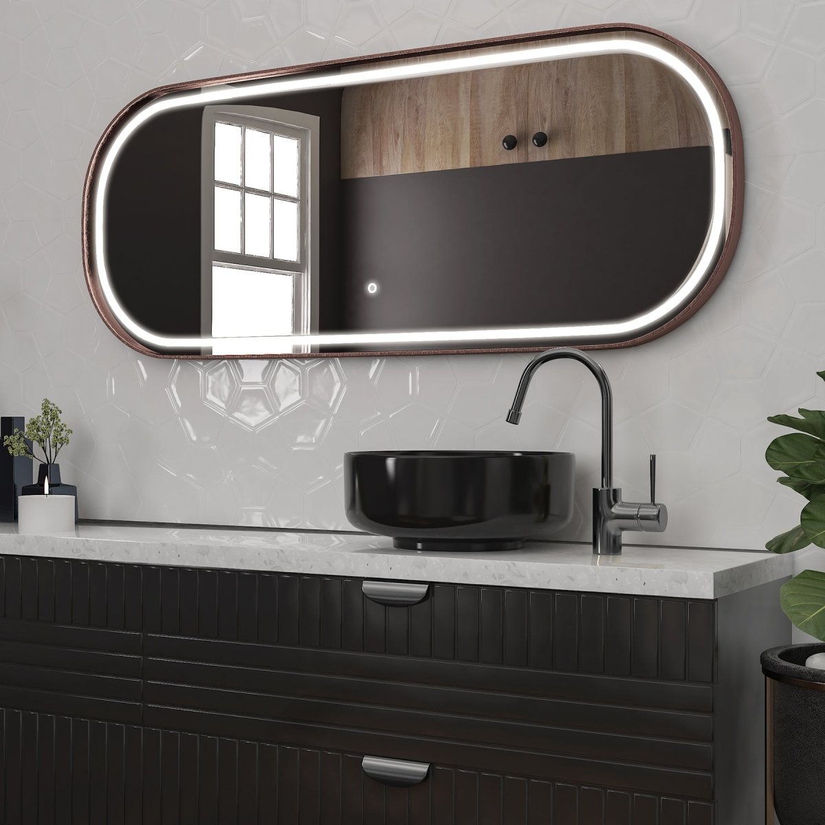 26 in. X 63 in. LED Lighted Bathroom Vanity Mirror with Rose Gold Frame, CRI 90+, Anti - Fog Adjustable Color Temperature & Remembrance, Lighted Makeup Mirrors, Realx Style - BUILDMYPLACE