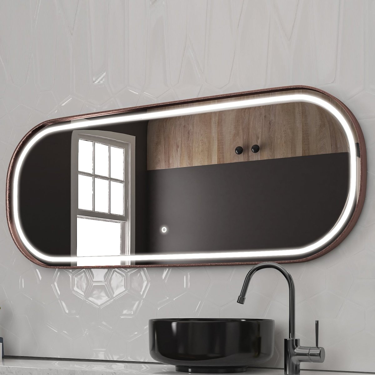 26 in. X 63 in. LED Lighted Bathroom Vanity Mirror with Rose Gold Frame, CRI 90+, Anti - Fog Adjustable Color Temperature & Remembrance, Lighted Makeup Mirrors, Realx Style - BUILDMYPLACE