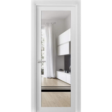 Solid French Door | Lucia 2666 White Silk Clear Glass | Single Regular Panel Frame Trims Handle | Bathroom Bedroom Sturdy Doors