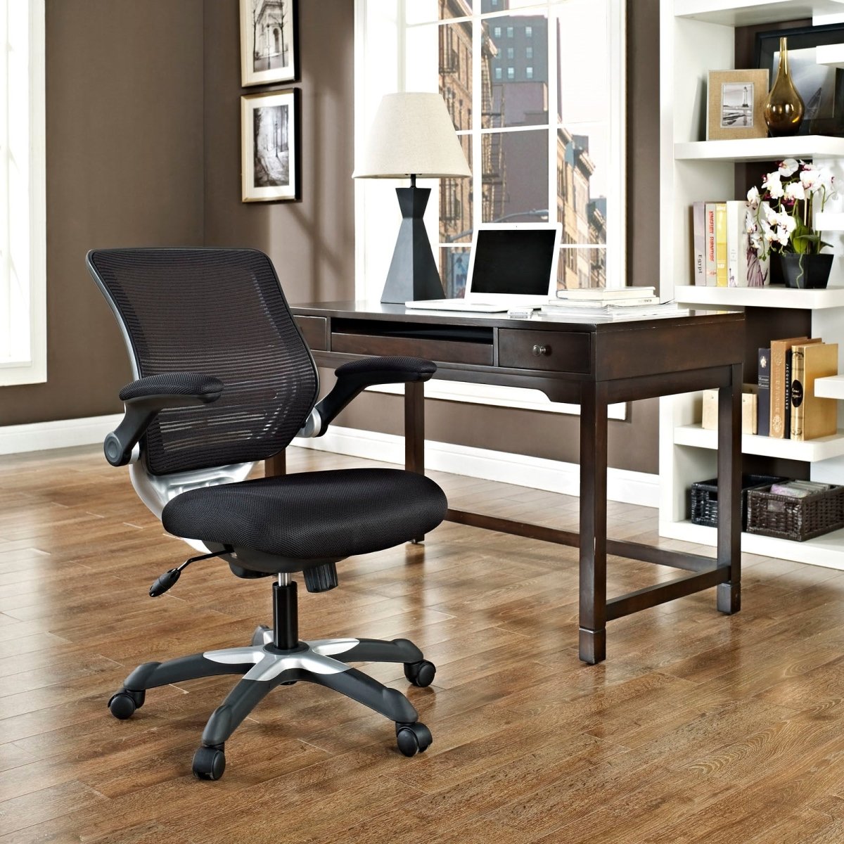 26"L x 26"W x 37 - 41"H - Edge Mesh Computer Desk Office Chair with Lumbar Support & Flipup Arms - BUILDMYPLACE