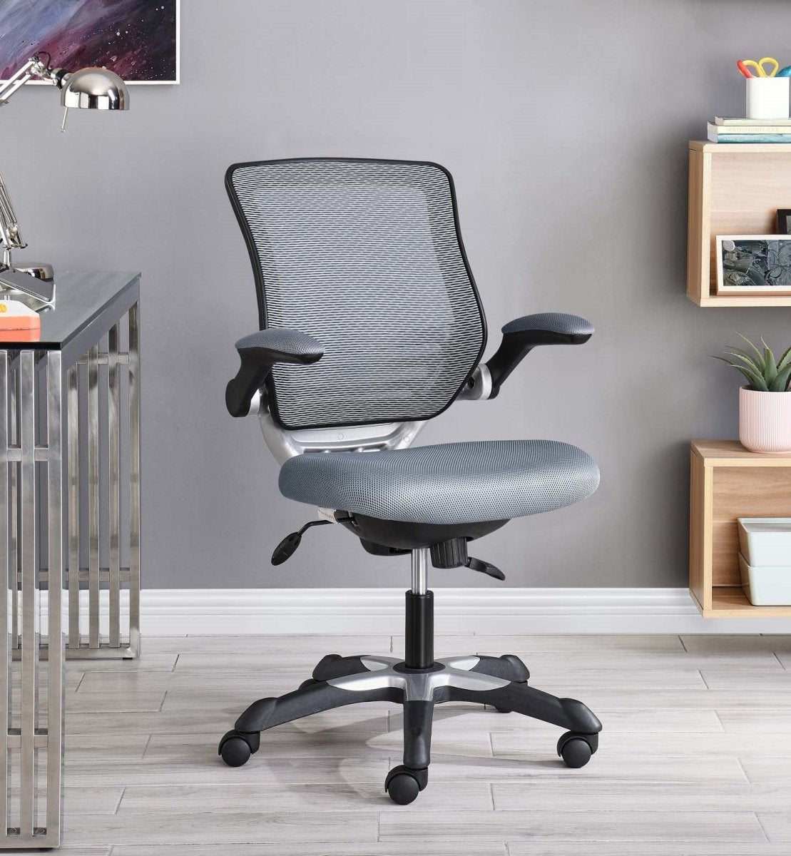 26"L x 26"W x 37 - 41"H - Edge Mesh Computer Desk Office Chair with Lumbar Support & Flipup Arms - BUILDMYPLACE