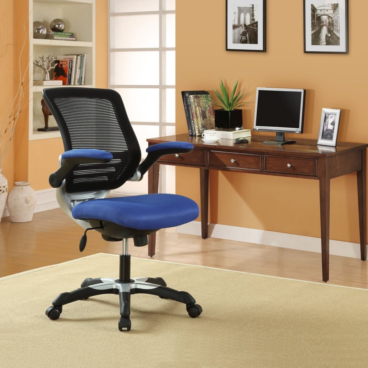 26"L x 26"W x 37 - 41"H - Edge Mesh Computer Desk Office Chair with Lumbar Support & Flipup Arms - BUILDMYPLACE