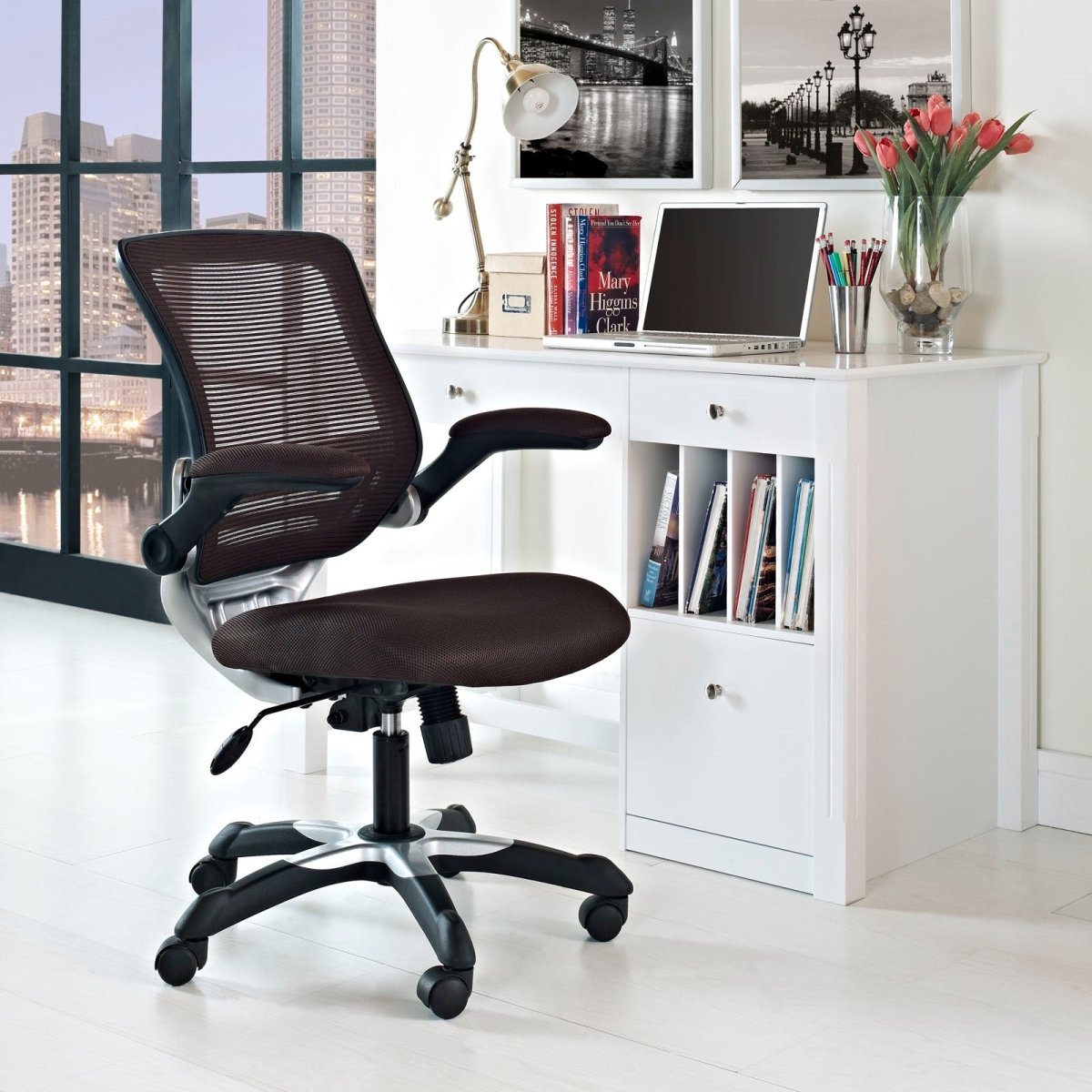 26"L x 26"W x 37 - 41"H - Edge Mesh Computer Desk Office Chair with Lumbar Support & Flipup Arms - BUILDMYPLACE