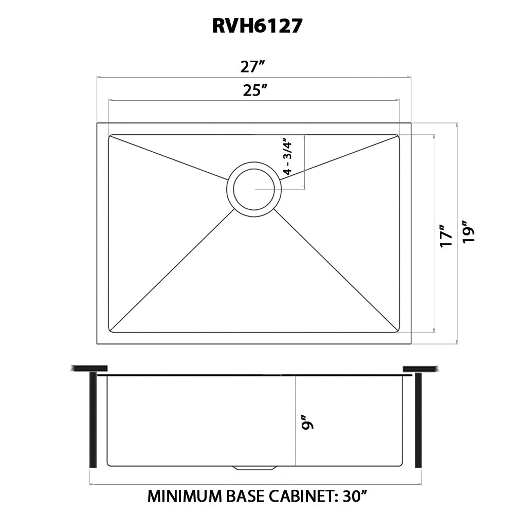 27 - inch Undermount Stainless Steel Kitchen Sink 16 Gauge Single Bowl - BUILDMYPLACE