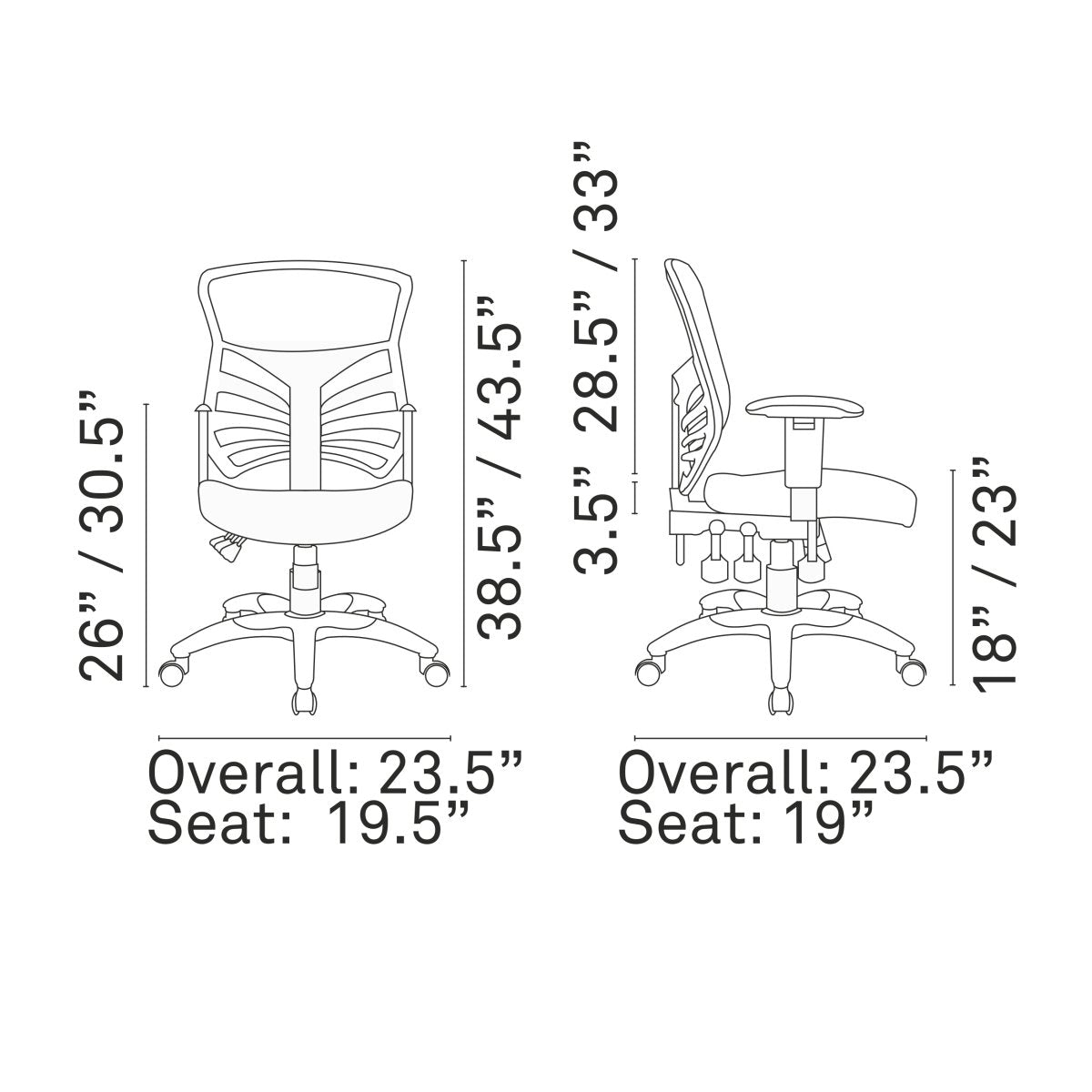 27.5"L x 26"W x 37 - 41.5"H - Articulate Adjustable Armrest Office Chair in Black (Vinyl Seat) - BUILDMYPLACE