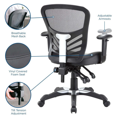 27.5"L x 26"W x 37 - 41.5"H - Articulate Adjustable Armrest Office Chair in Black (Vinyl Seat) - BUILDMYPLACE