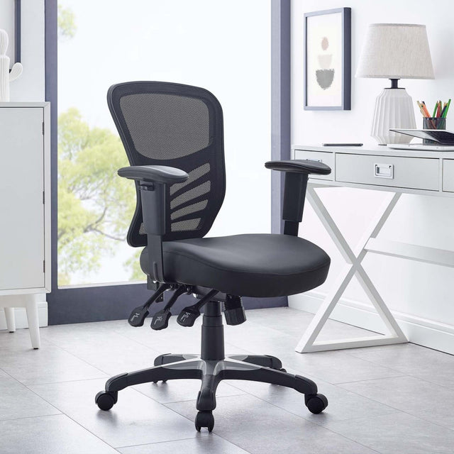 27.5"L x 26"W x 37 - 41.5"H - Articulate Adjustable Armrest Office Chair in Black (Vinyl Seat) - BUILDMYPLACE