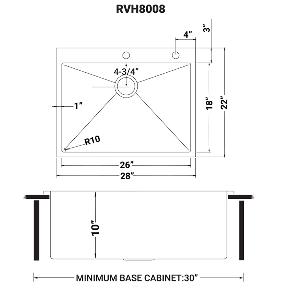 28 - inch Drop - in Tight Radius Topmount 16 Gauge Stainless Steel Kitchen Sink Single Bowl - BUILDMYPLACE